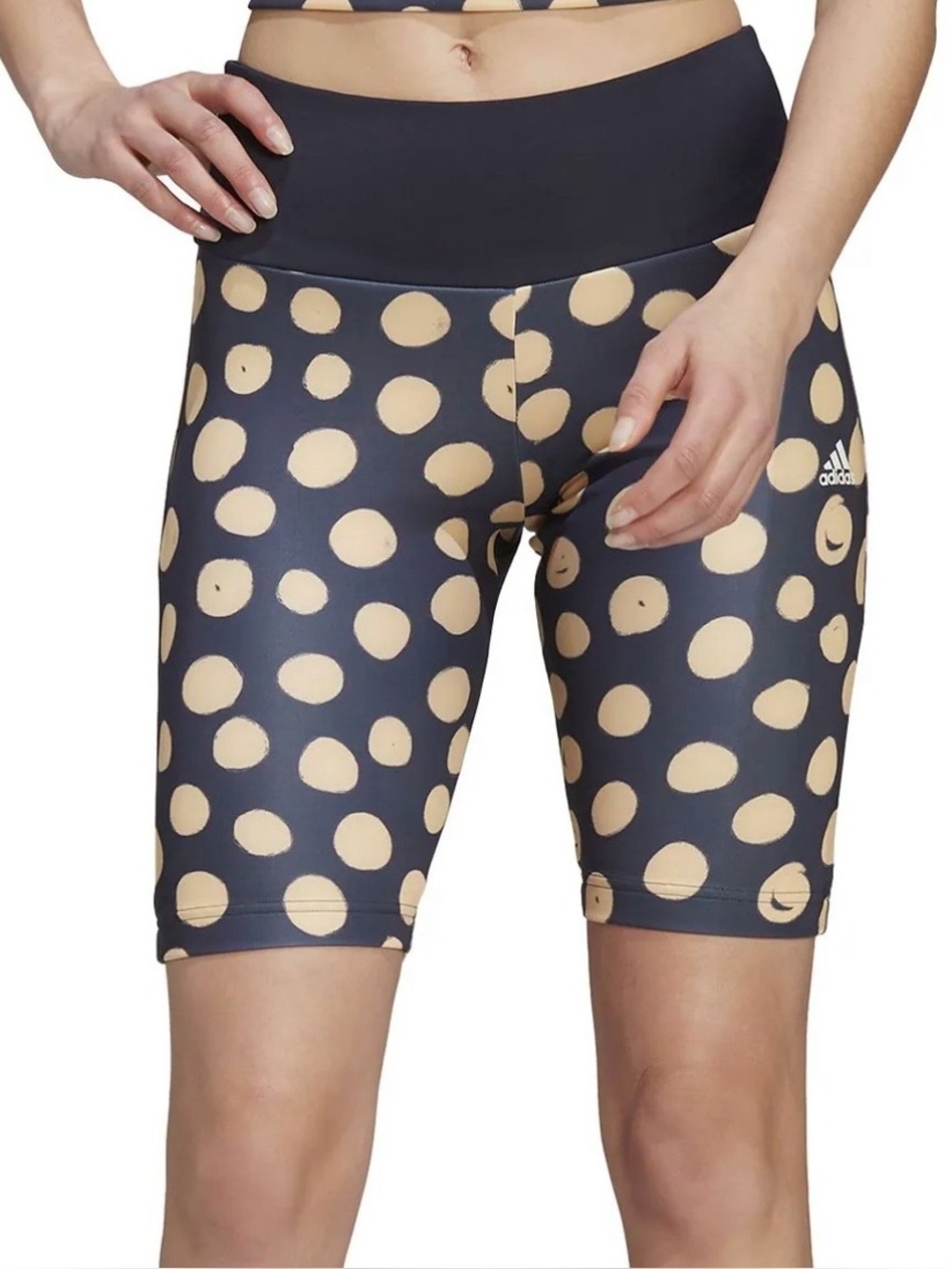 NWT Adidas X Farm Rio Biker Shorts Sz S Black Tan Poka Dots Athletic Outdoor